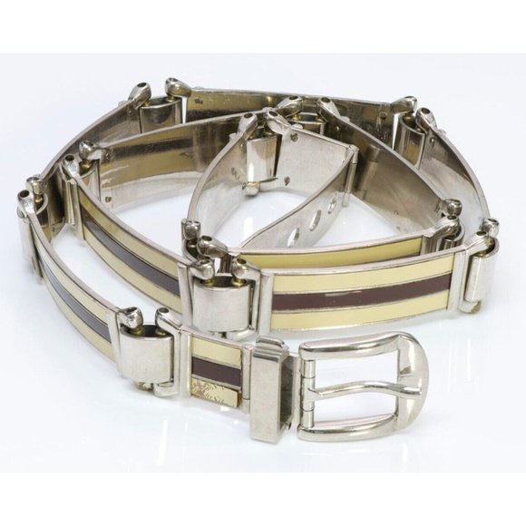Gucci Sylvie chrome w ivory & red enamel stripes skinny belt - Picture 1 of 6